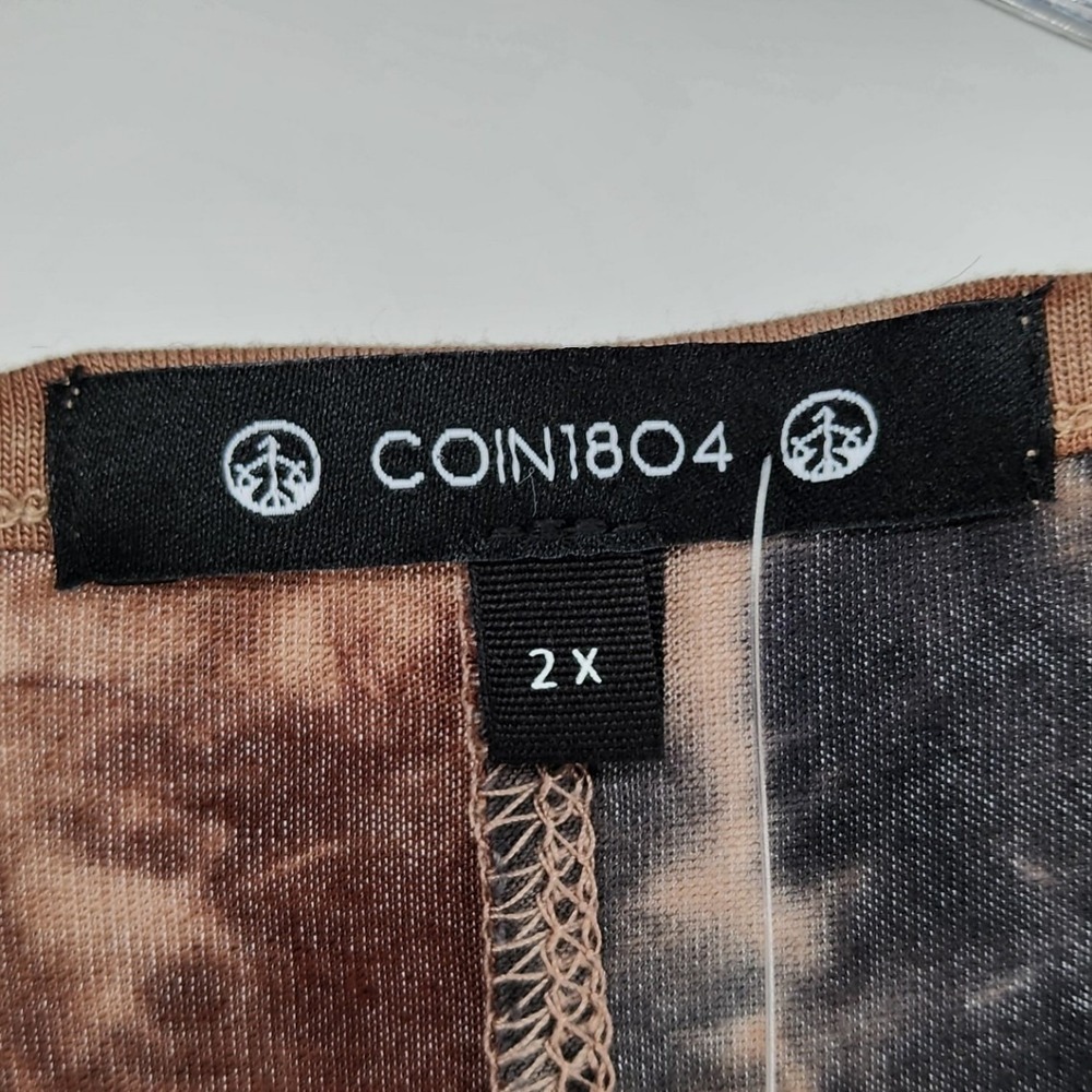 Coin 1804 Women 2X Brown Tie Dye V-Neck Short Sleeve Tunic Top Relaxed Fit NEW - Picture 3 of 5